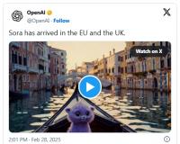 OpenAI的视频生成模型Sora现已在欧洲上线